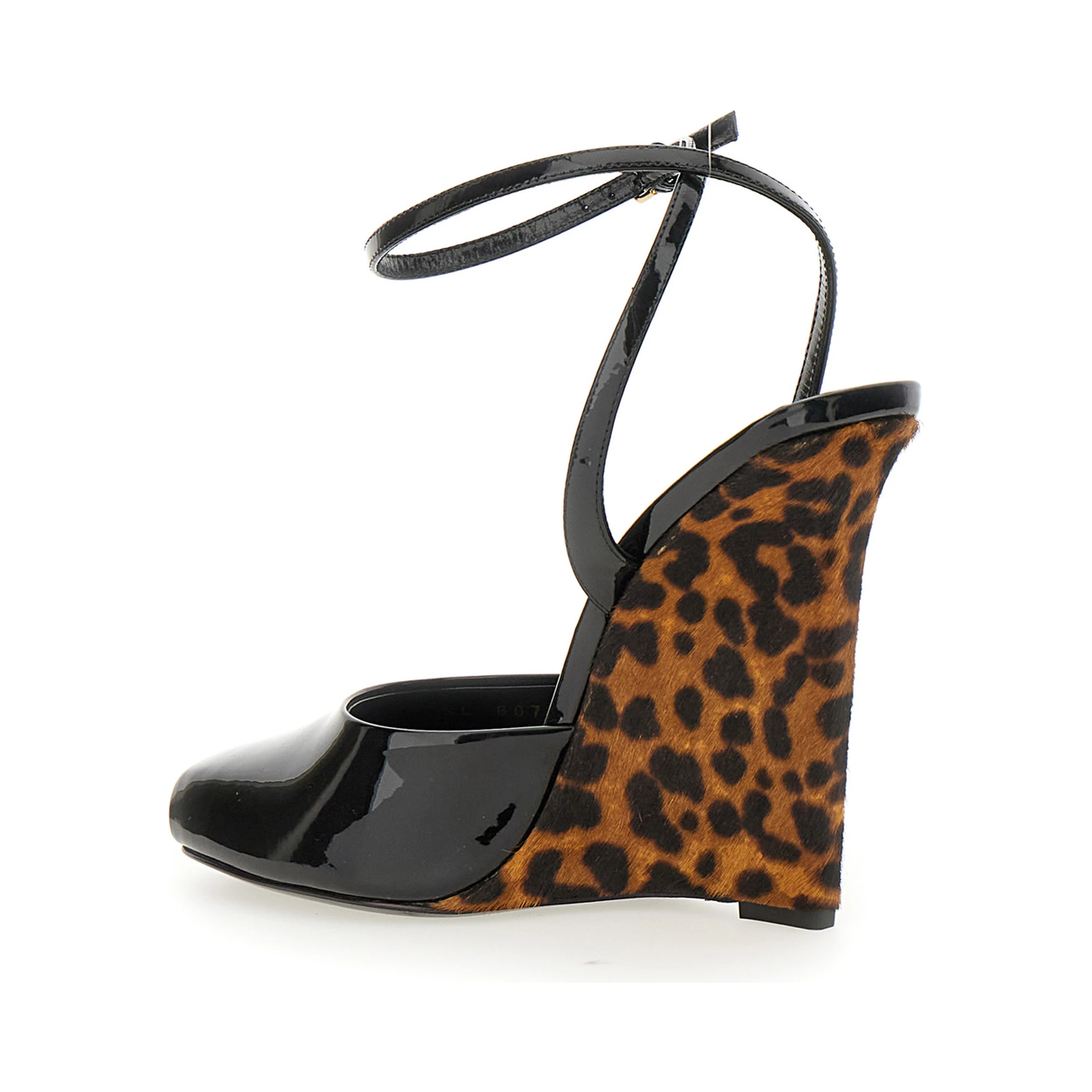 Scandale Black Wedges with Animalier Print in Patent Leather Woman