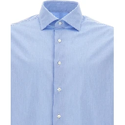 Light Blue Shirt with Button Fastening in Cotton Man