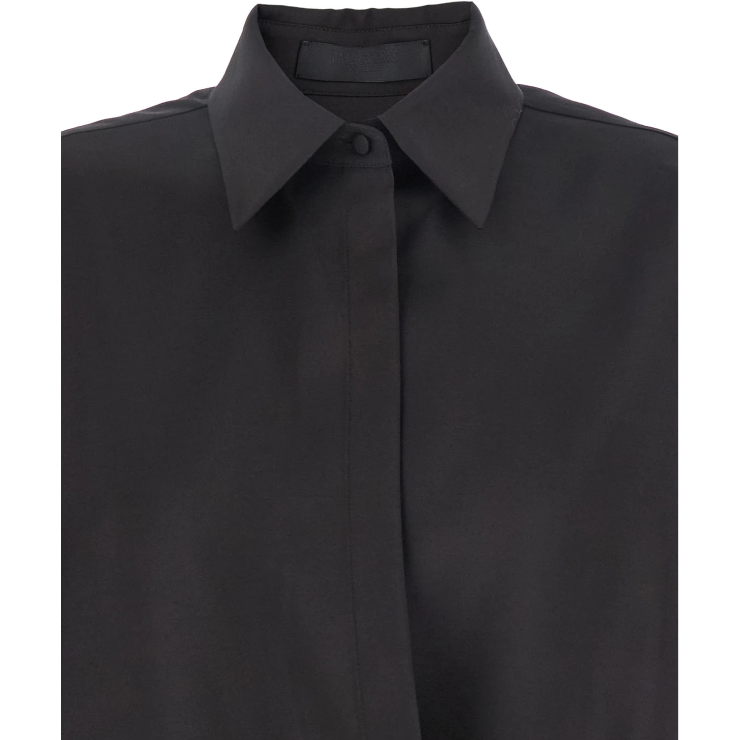 Black Shirt with Hidden Front Closure in Wool Blend Woman
