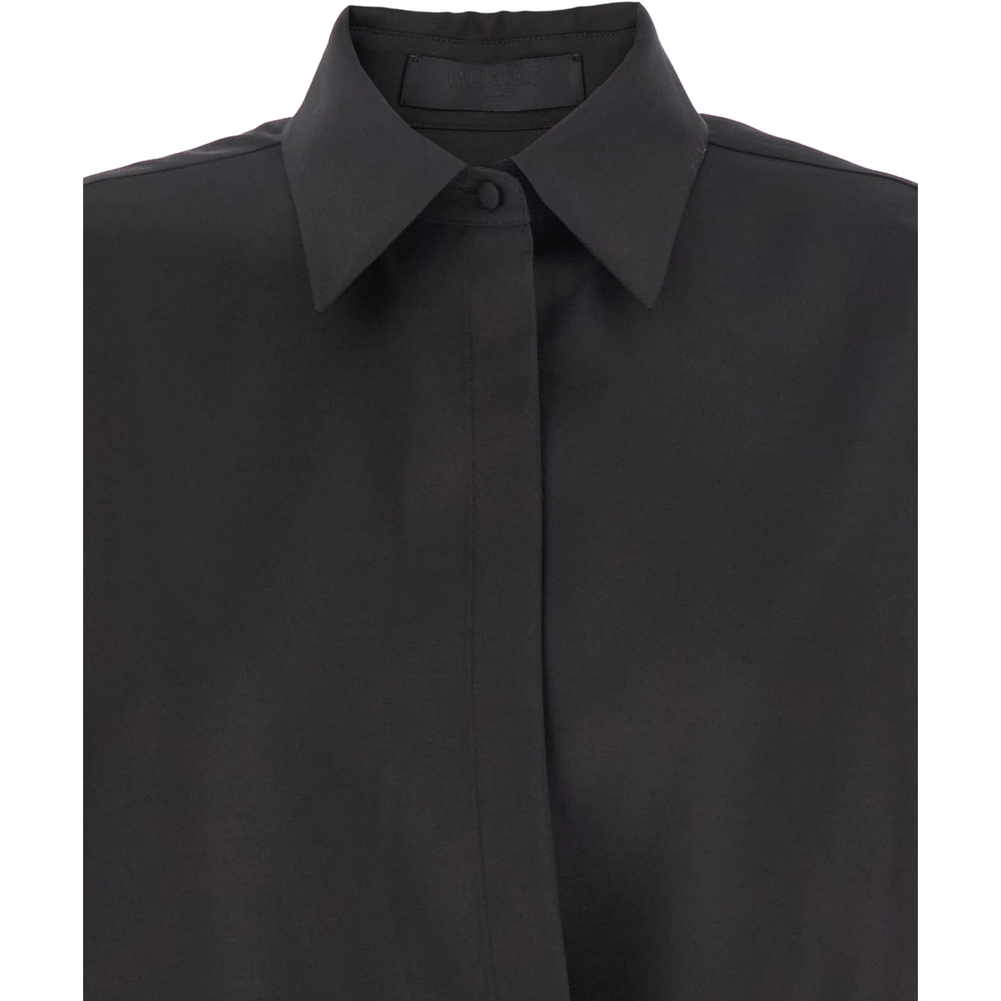 Black Shirt with Hidden Front Closure in Wool Blend Woman