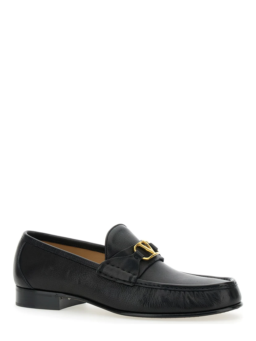Black Loafers with VLogo Signature Detail in Leather Man