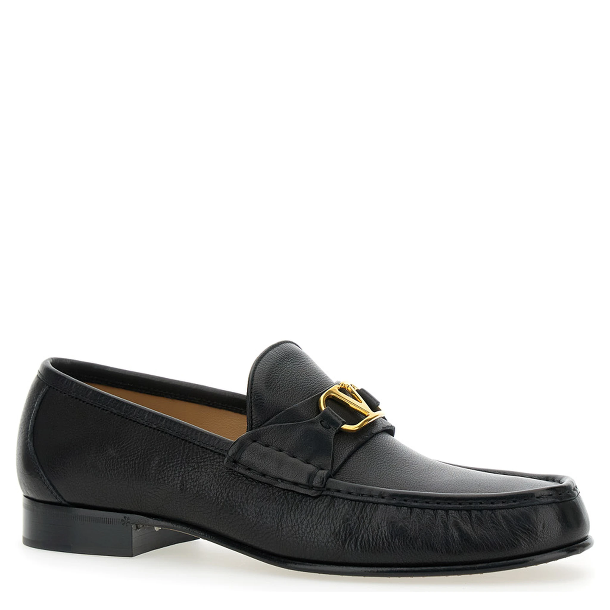 Black Loafers with VLogo Signature Detail in Leather Man