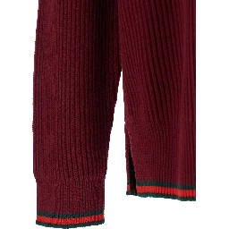 كنزة صوفية حمراء برقبة دائرية وتفاصيل شبكية من مزيج الصوف المضلع للرجال