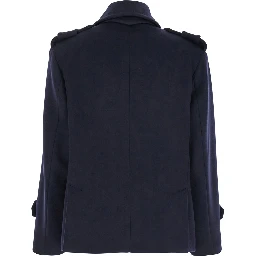 Laveno Blue Double Breasted Jacket with Wide Pointed Lapels in Virgin Wool Blend Woman