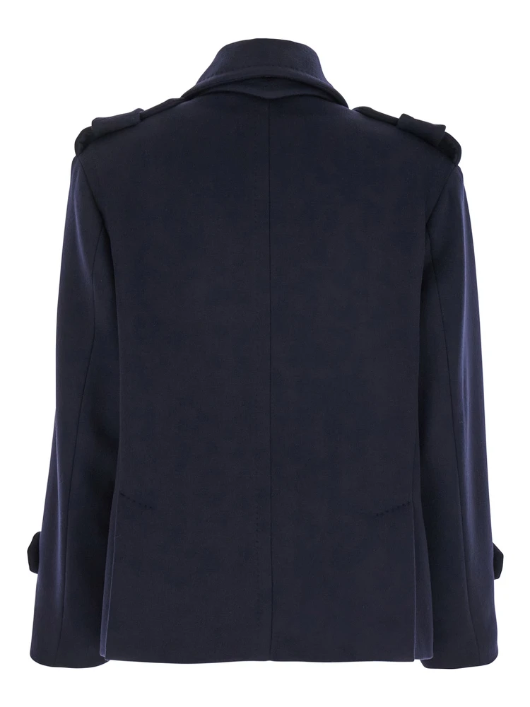 Laveno Blue Double Breasted Jacket with Wide Pointed Lapels in Virgin Wool Blend Woman alternative