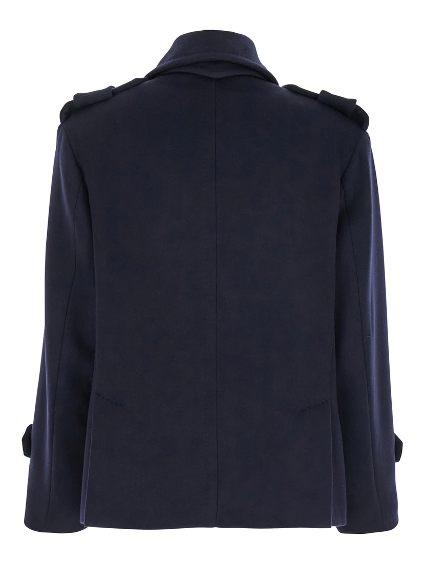 Laveno Blue Double Breasted Jacket with Wide Pointed Lapels in Virgin Wool Blend Woman