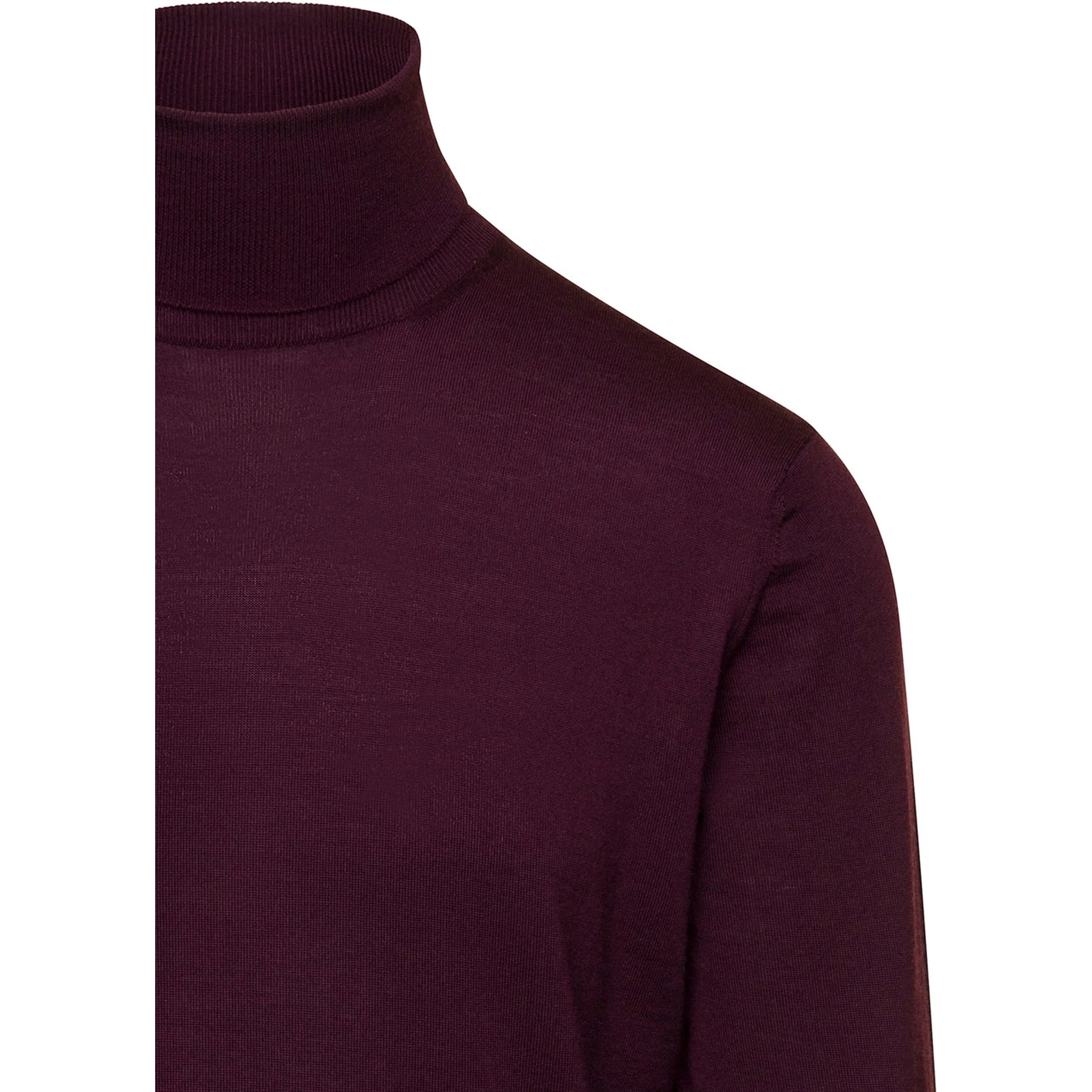 كنزة صوفية بياقة عالية بلون بورغندي وحواف مضلعة من تصميم غاودنزي للرجال