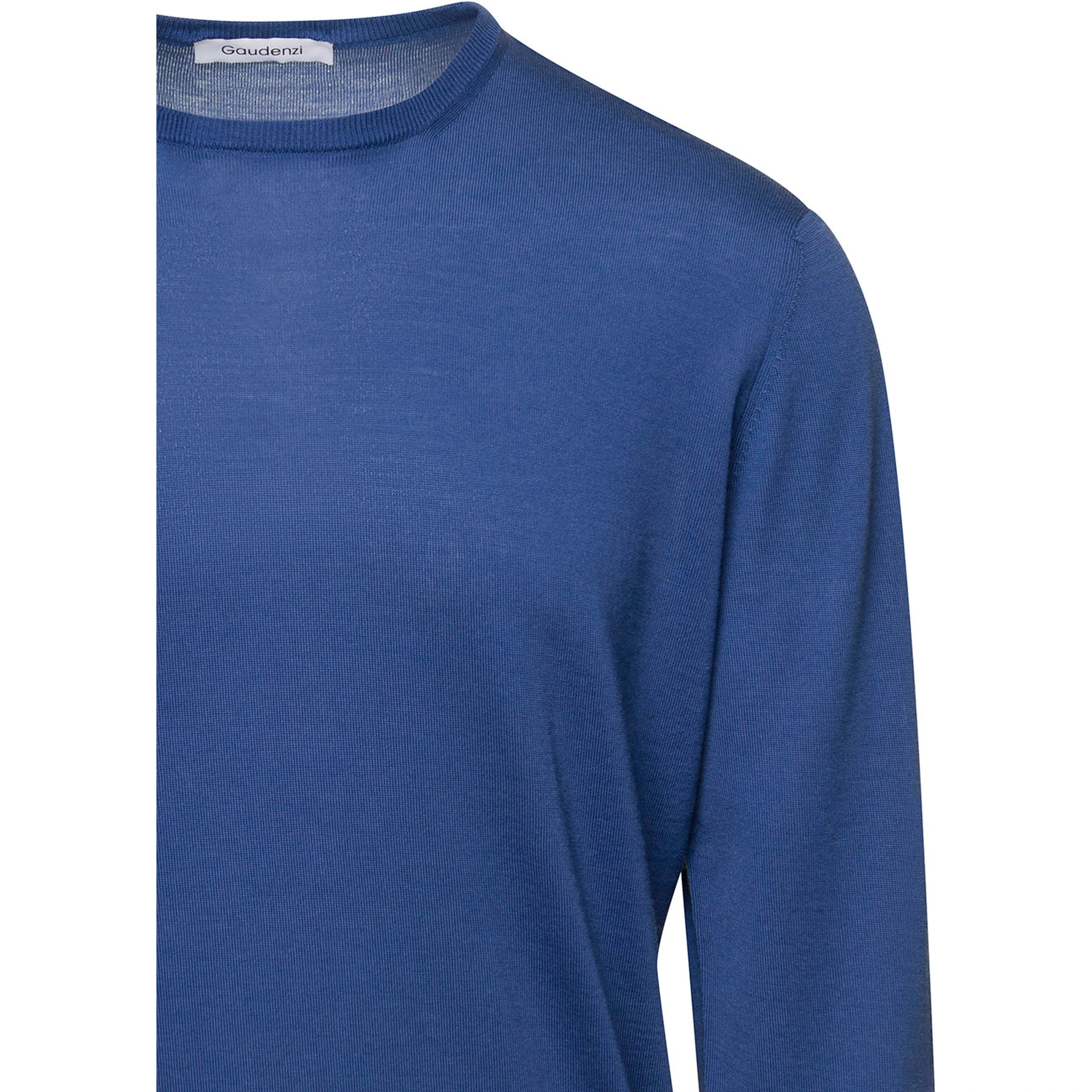 Blue Crewneck Sweater with Long Sleeves in Wool Man Gaudenzi