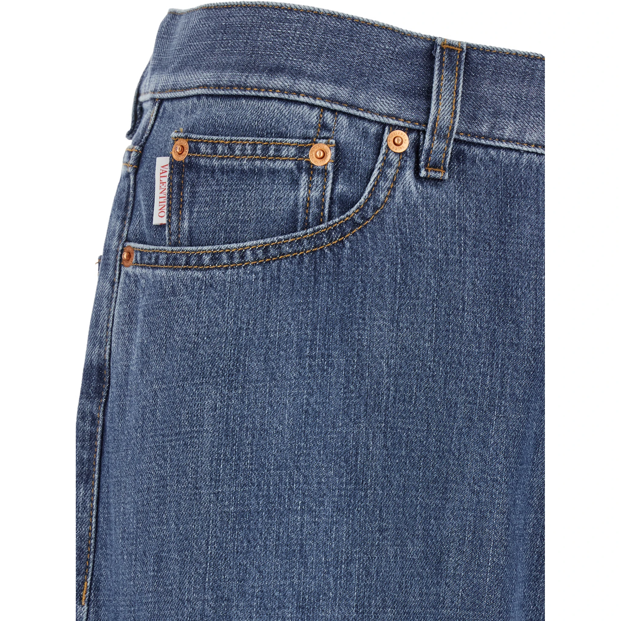 Blue Five-Pocket Wide Jeans in Denim Man