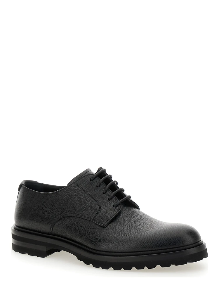 Altavilla Black Derby Lace-Up Shoes with Metal DG Logo on Heel in Brushed Leather Man alternative
