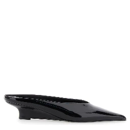 Sharp Black Wedge Mules in Patent Leather Woman
