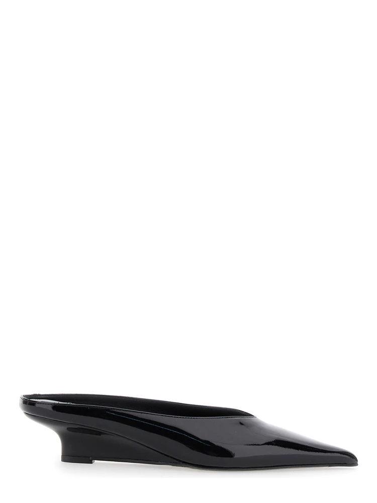 Sharp Black Wedge Mules in Patent Leather Woman