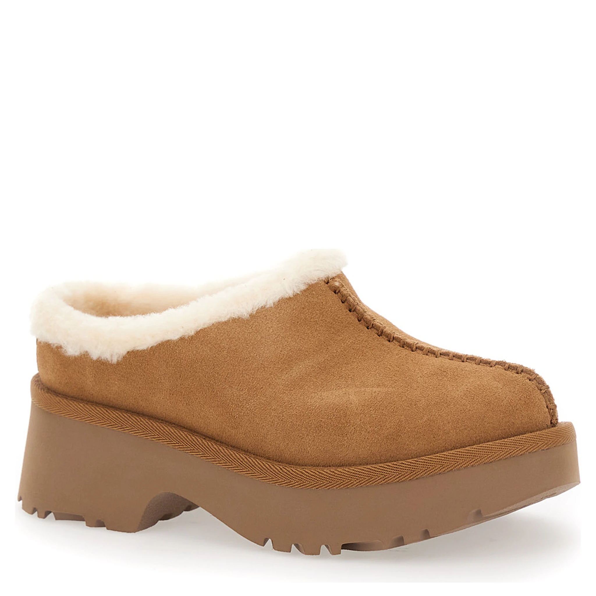 UGG ‘New Height’ Mule with Brown Suede Womens Embossed Stitching Detail