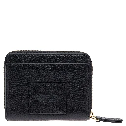 The Mini Black Wallet with Engraved Logo on the Front in Hammered Leather Woman