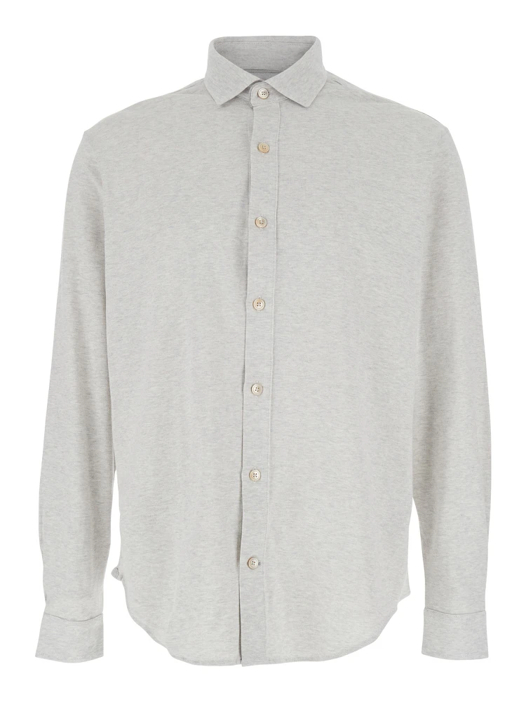 Grey Shirt with Classic Collar in Cotton Man