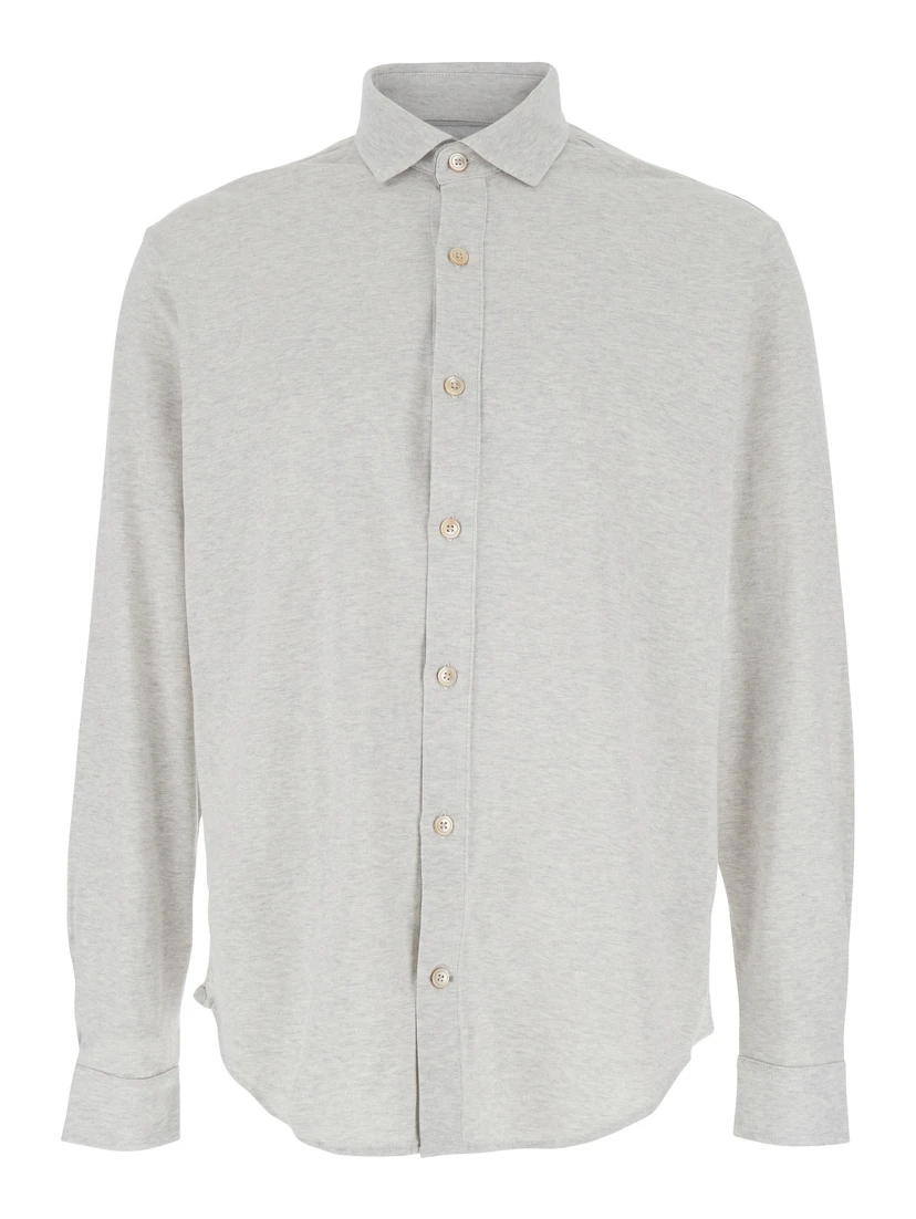 Grey Shirt with Classic Collar in Cotton Man