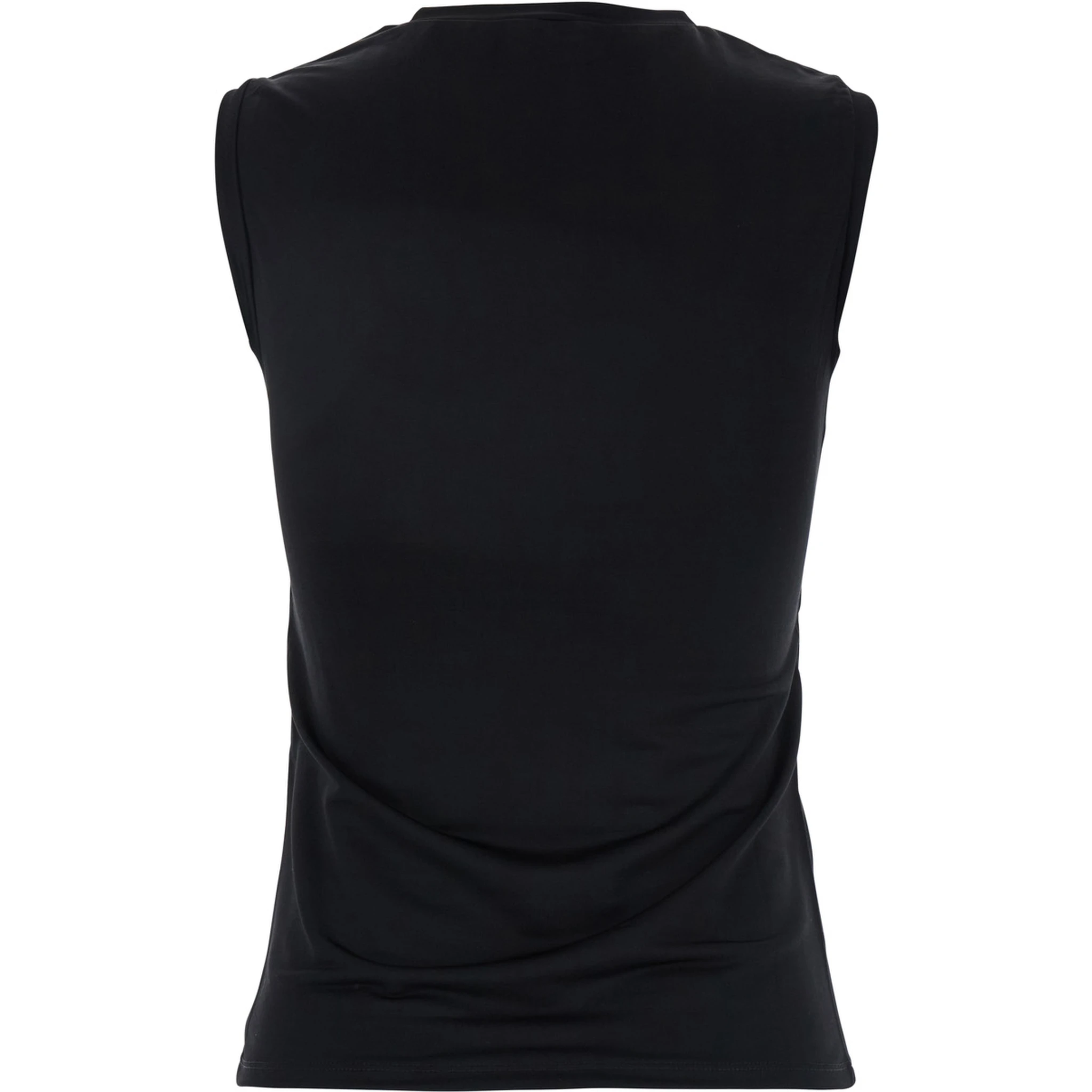 Black Crewneck Sleeveless Top with Logo Lettering on the Front and Semi Sheer Panels on the Front in Viscose Woman