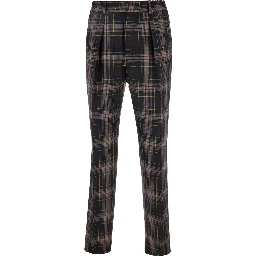 Brown Pants with All-Over Tartan Motif in Wool Man