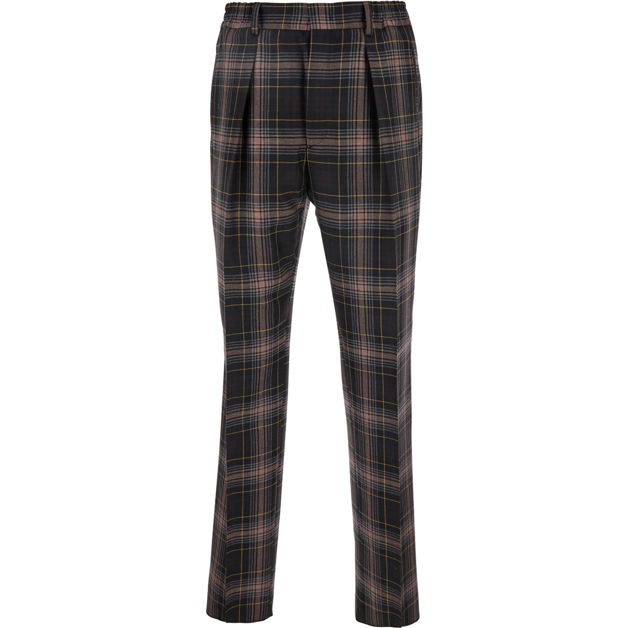Brown Pants with All-Over Tartan Motif in Wool Man