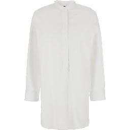 White Shirt with Classic Collar and Logo Lettering on the Collar in Cotton Woman