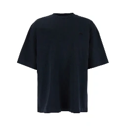 Blue T-Shirt with Logo Embroidered on the Front and Print on the Back in Cotton Man