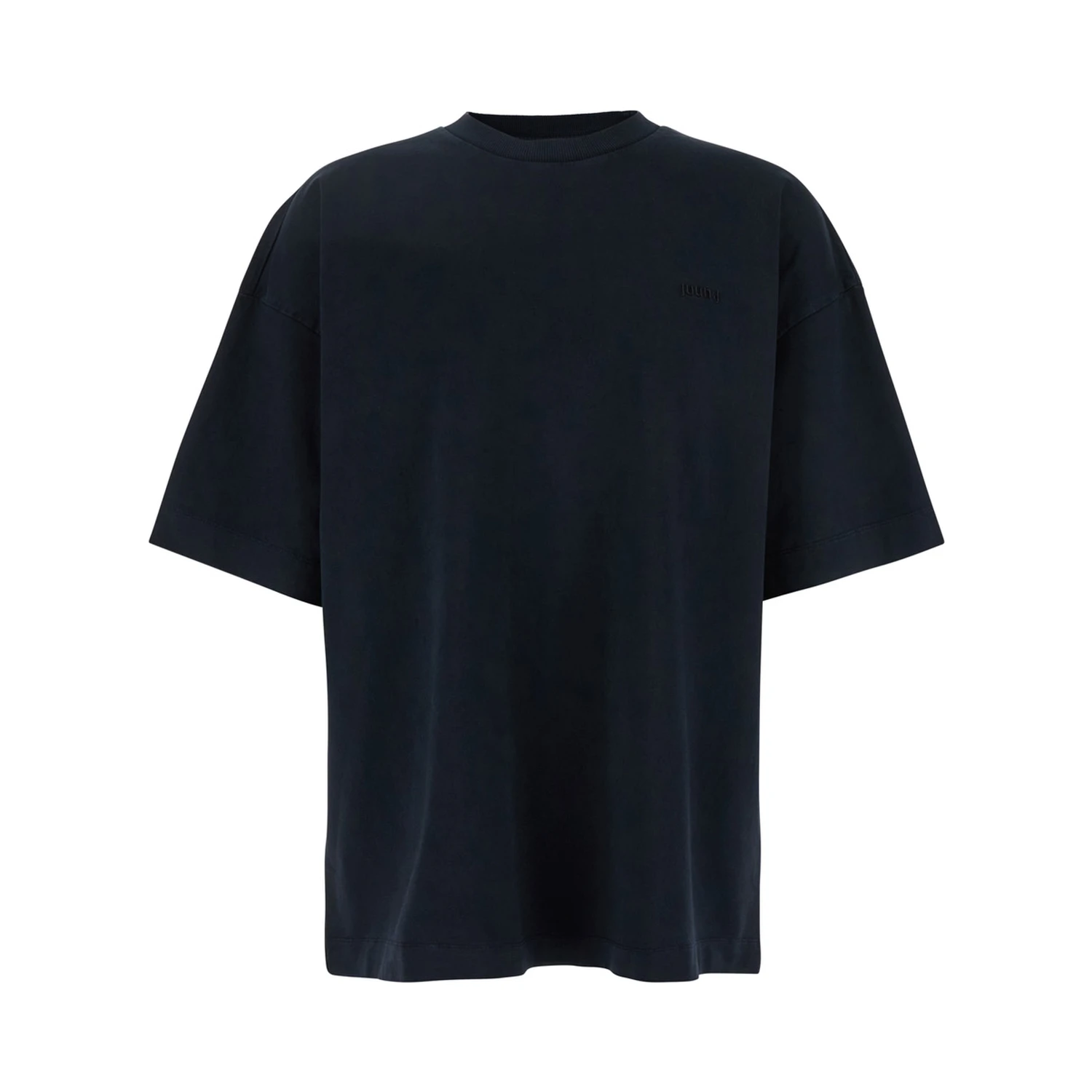 Blue T-Shirt with Logo Embroidered on the Front and Print on the Back in Cotton Man