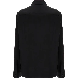 Black Shirt with Classic Collar and Logo Detail on the Pocket in Wool Stretch Man