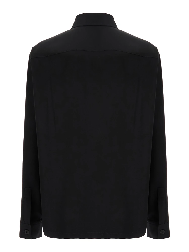 Black Shirt with Classic Collar and Logo Detail on the Pocket in Wool Stretch Man alternative