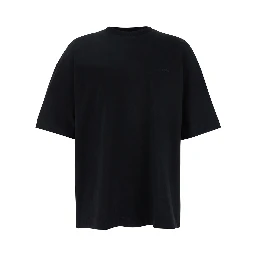 Black T-shirt with Tone-on-Tone Logo Embroidered on the Front in Cotton Man