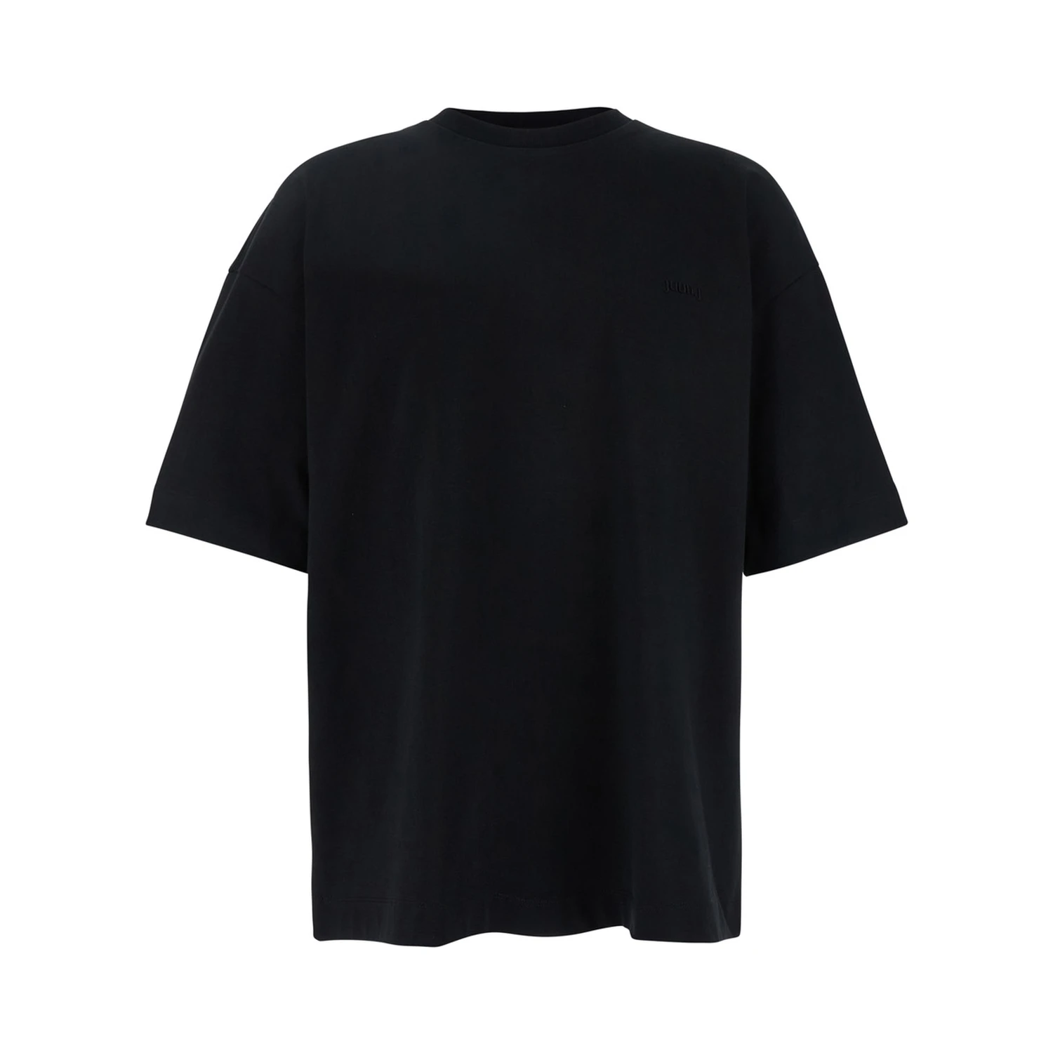 Black T-shirt with Tone-on-Tone Logo Embroidered on the Front in Cotton Man