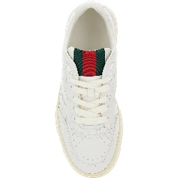 Re-Web White Low Top Sneakers with Web Detail and Embossing in Leather Woman