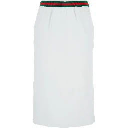 White Skirt with Web Detail on the Waist and Logo Lettering Embroidery on the Front in Cotton Woman
