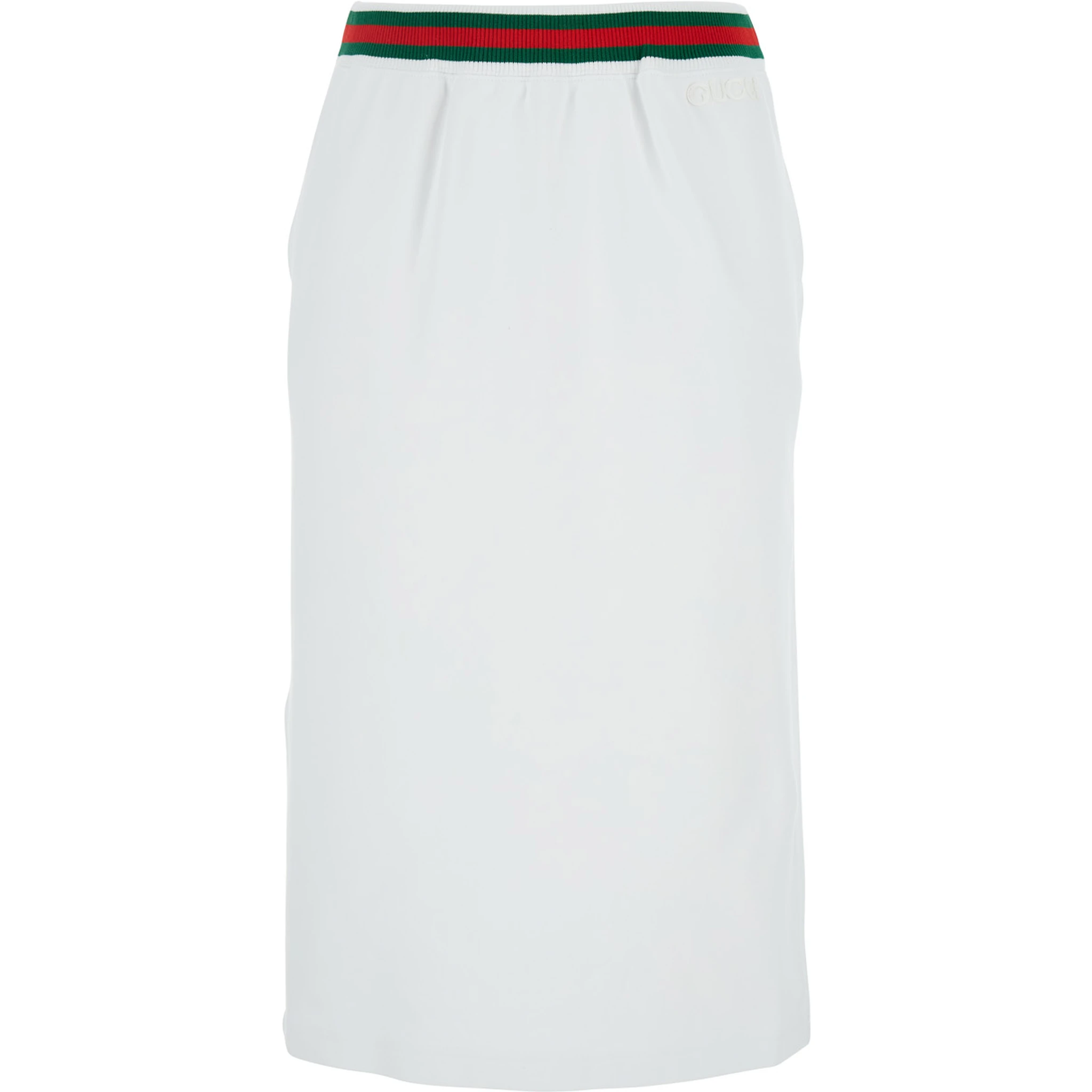 White Skirt with Web Detail on the Waist and Logo Lettering Embroidery on the Front in Cotton Woman
