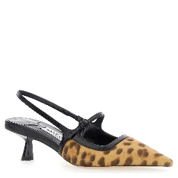 Didi Brown Slingback Pumps with Leopard Motif and Sculpted Heel in Leather Woman