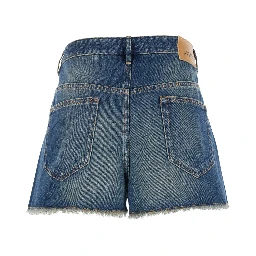 Lesia Blue Shorts with Fringed Hem in Organic Cotton Blend Woman