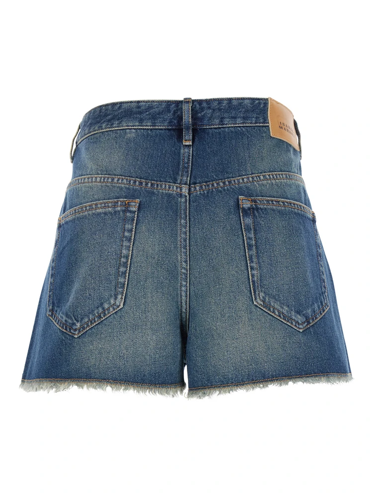 Lesia Blue Shorts with Fringed Hem in Organic Cotton Blend Woman alternative