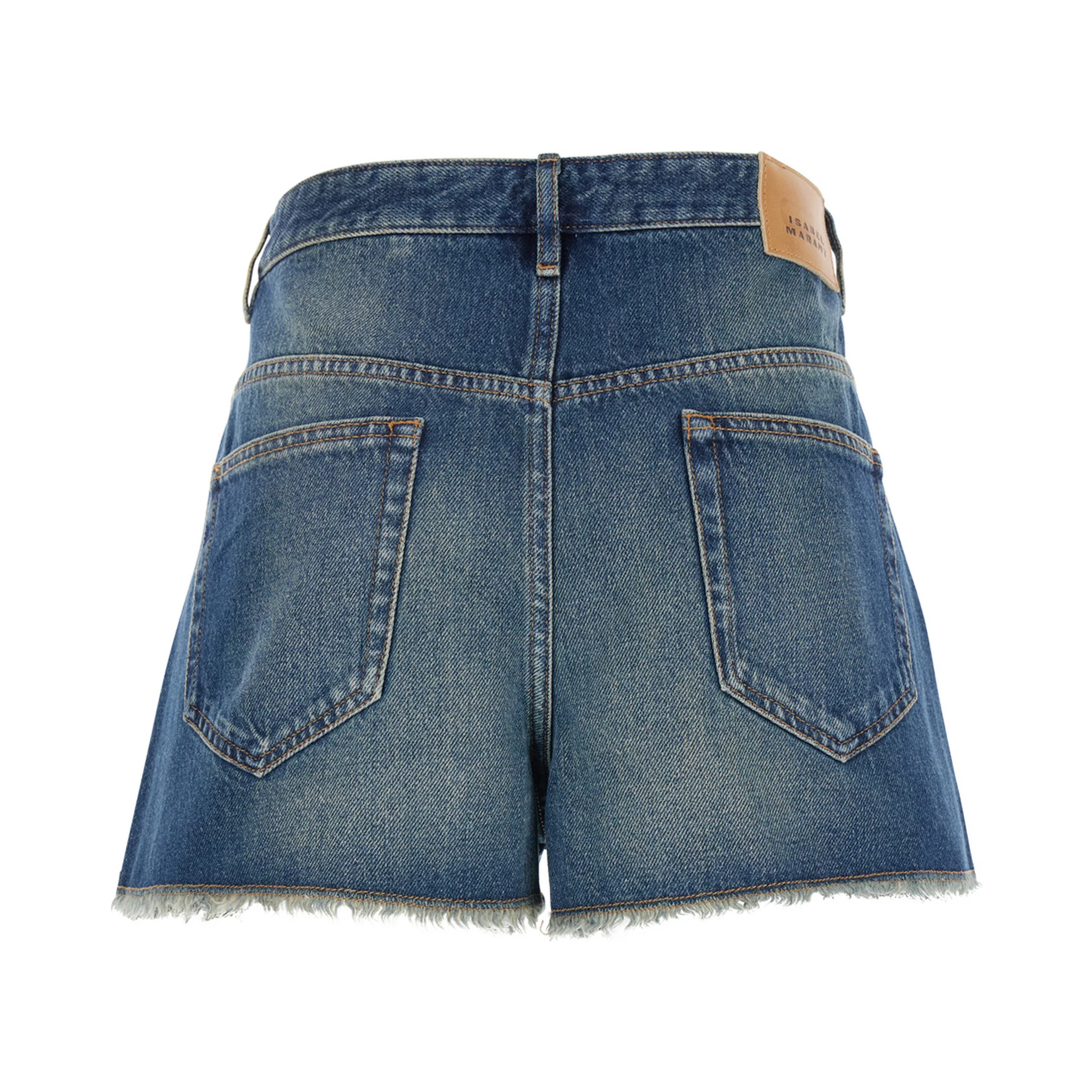 Lesia Blue Shorts with Fringed Hem in Organic Cotton Blend Woman