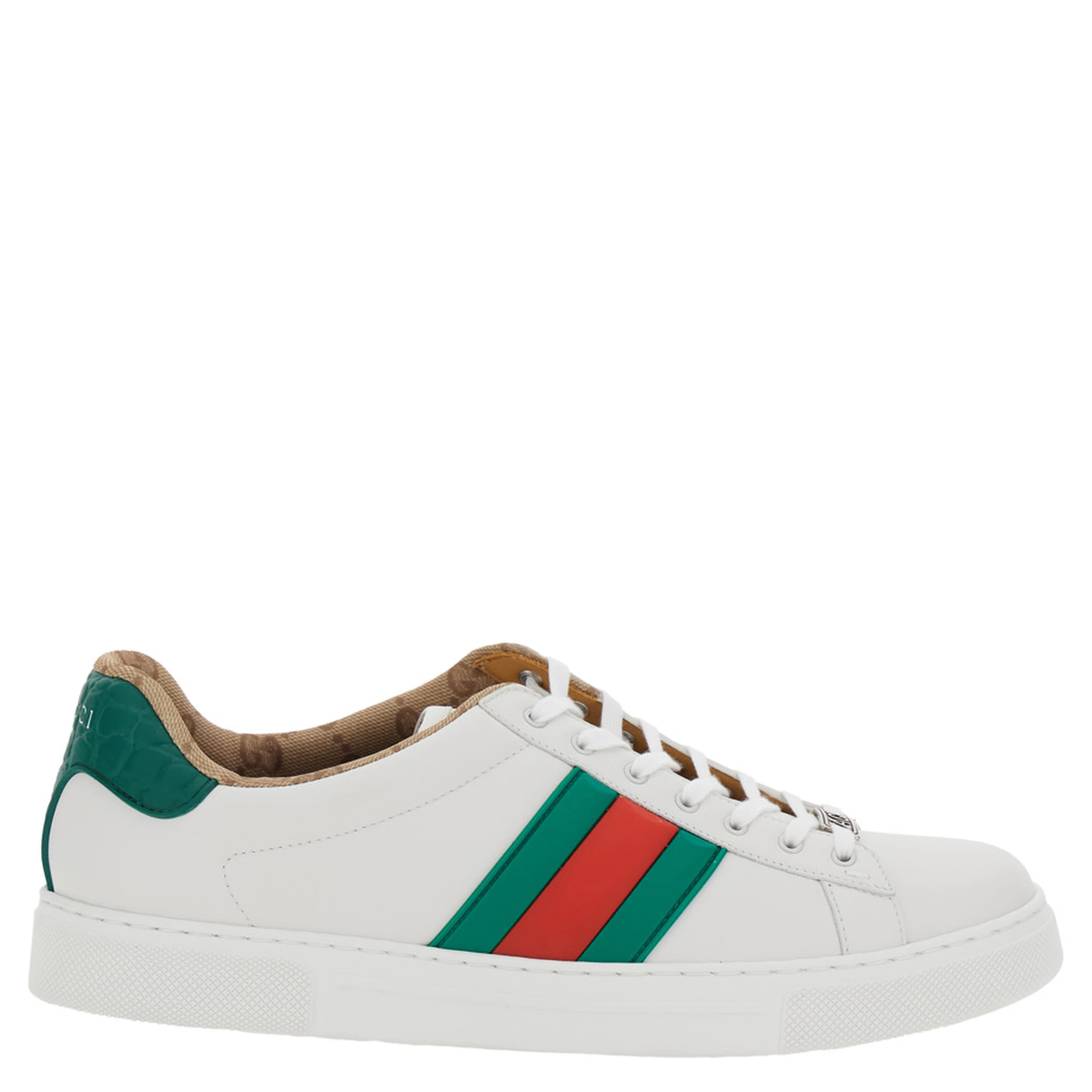 حذاء رياضي أبيض من Ace مزين بتفاصيل شبكية على الجانب وعلامة في الأمام من الجلد الرجالي