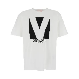 Chez White Crewneck T-Shirt with Maxi Logo Print on the Front in Cotton Man