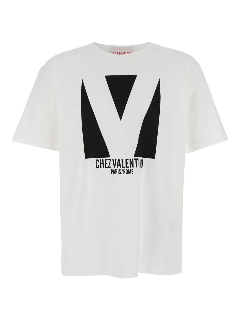 Chez White Crewneck T-Shirt with Maxi Logo Print on the Front in Cotton Man