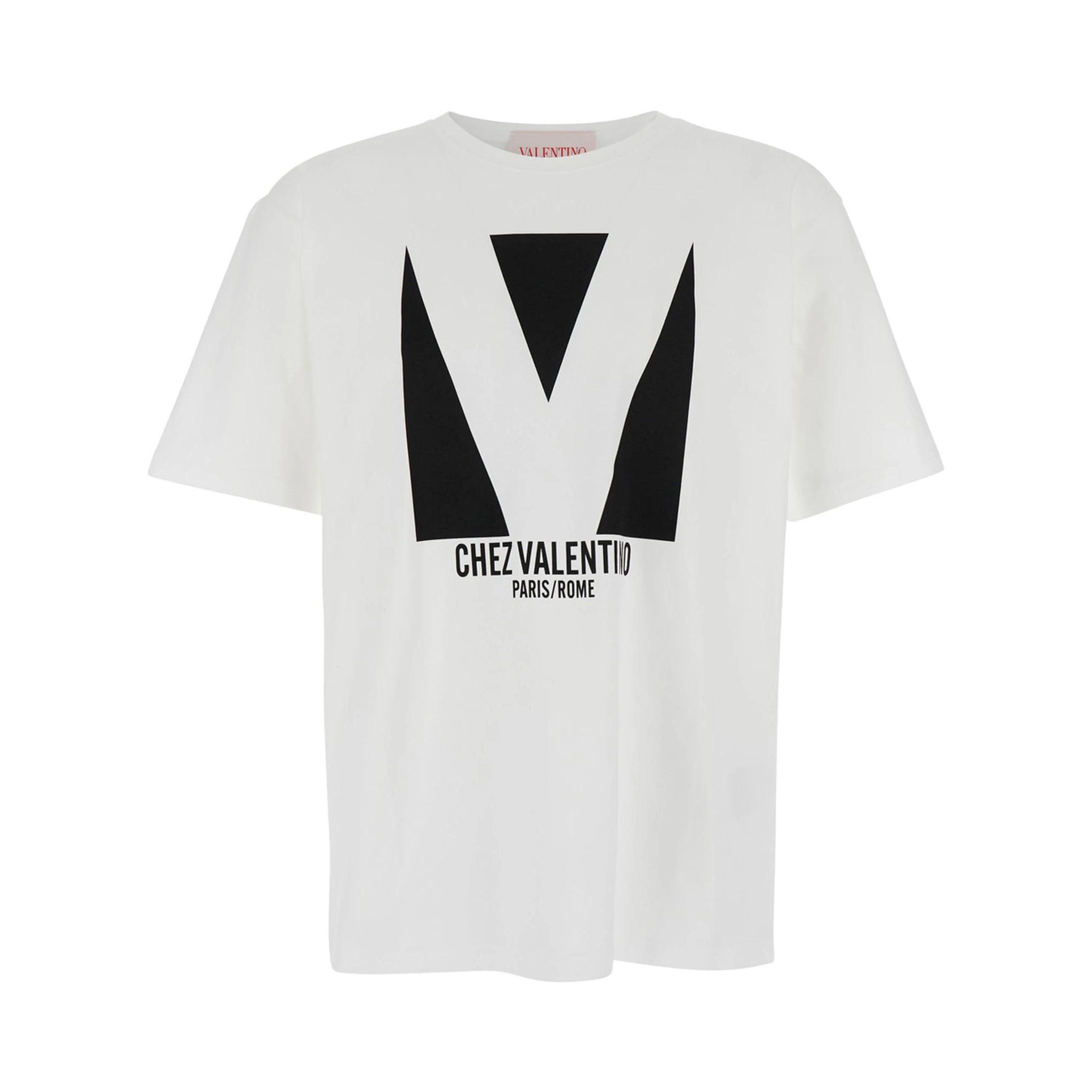 Chez White Crewneck T-Shirt with Maxi Logo Print on the Front in Cotton Man