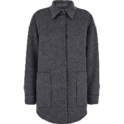 Grey Reversible Shirt with Toile Iconographe Jacquard Pattern in Wool Blend Woman