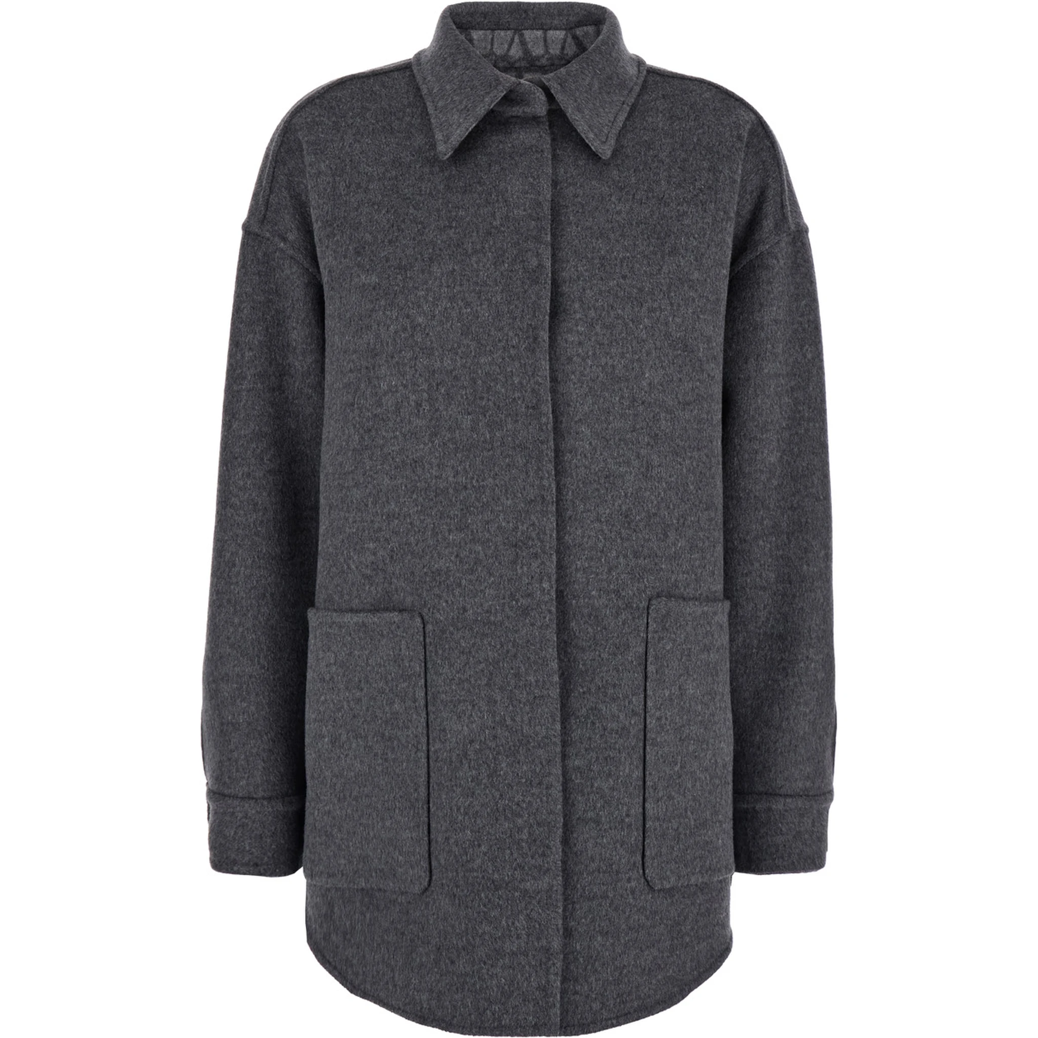 Grey Reversible Shirt with Toile Iconographe Jacquard Pattern in Wool Blend Woman