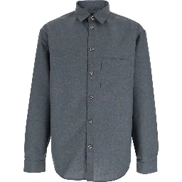 Grey Shirt with Classic Collar in Virgin Wool Blend Man