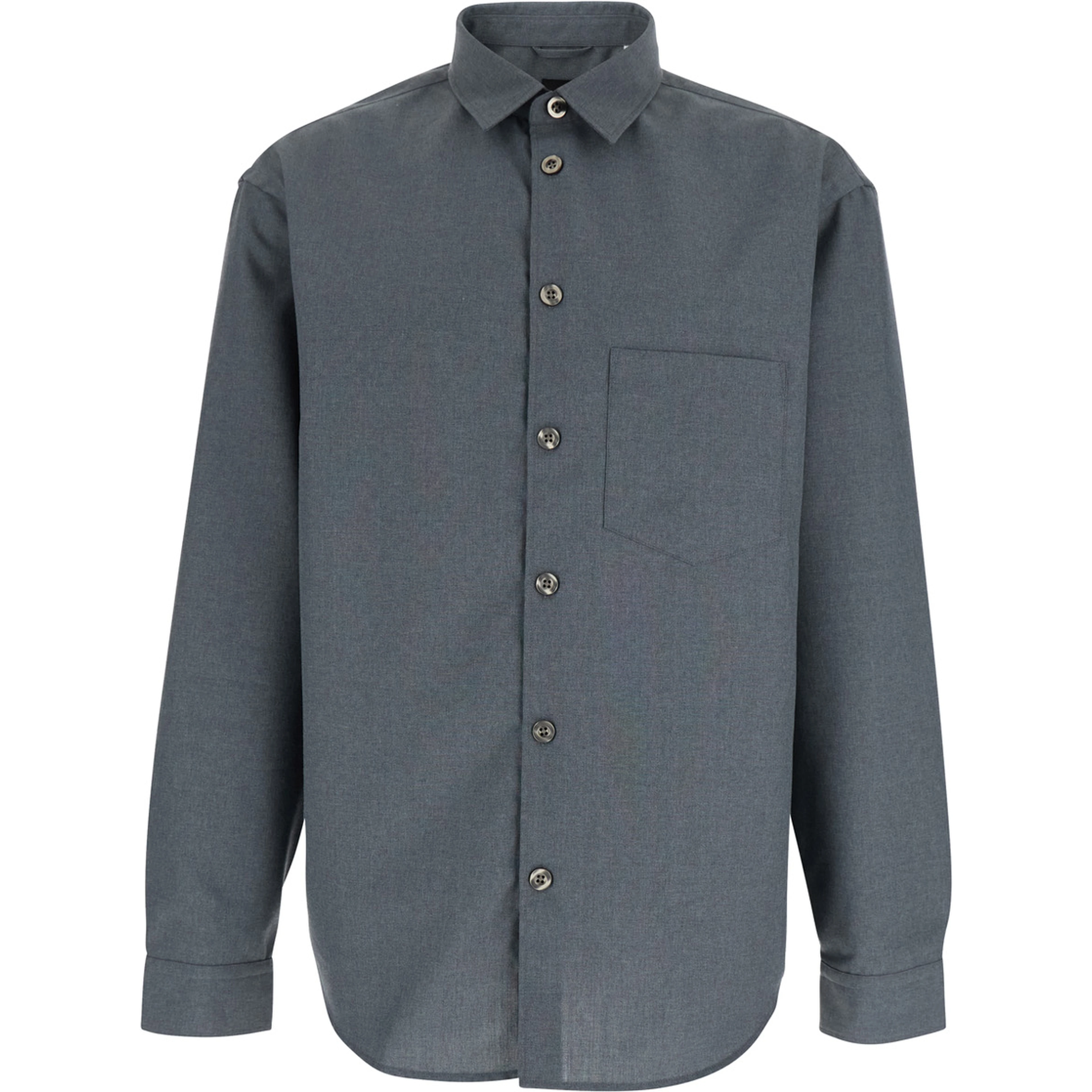 Grey Shirt with Classic Collar in Virgin Wool Blend Man