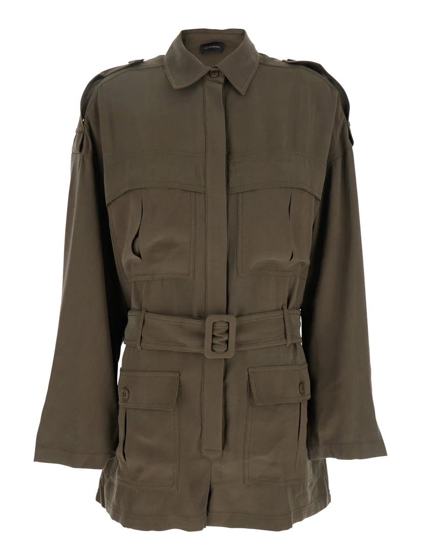 Vania Brown Jumpsuit with Classic Collar and Adjustable and Removable Belt in Viscose Blend Woman