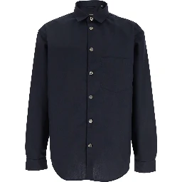 Blue Shirt with Classic Collar in Virgin Wool Blend Man
