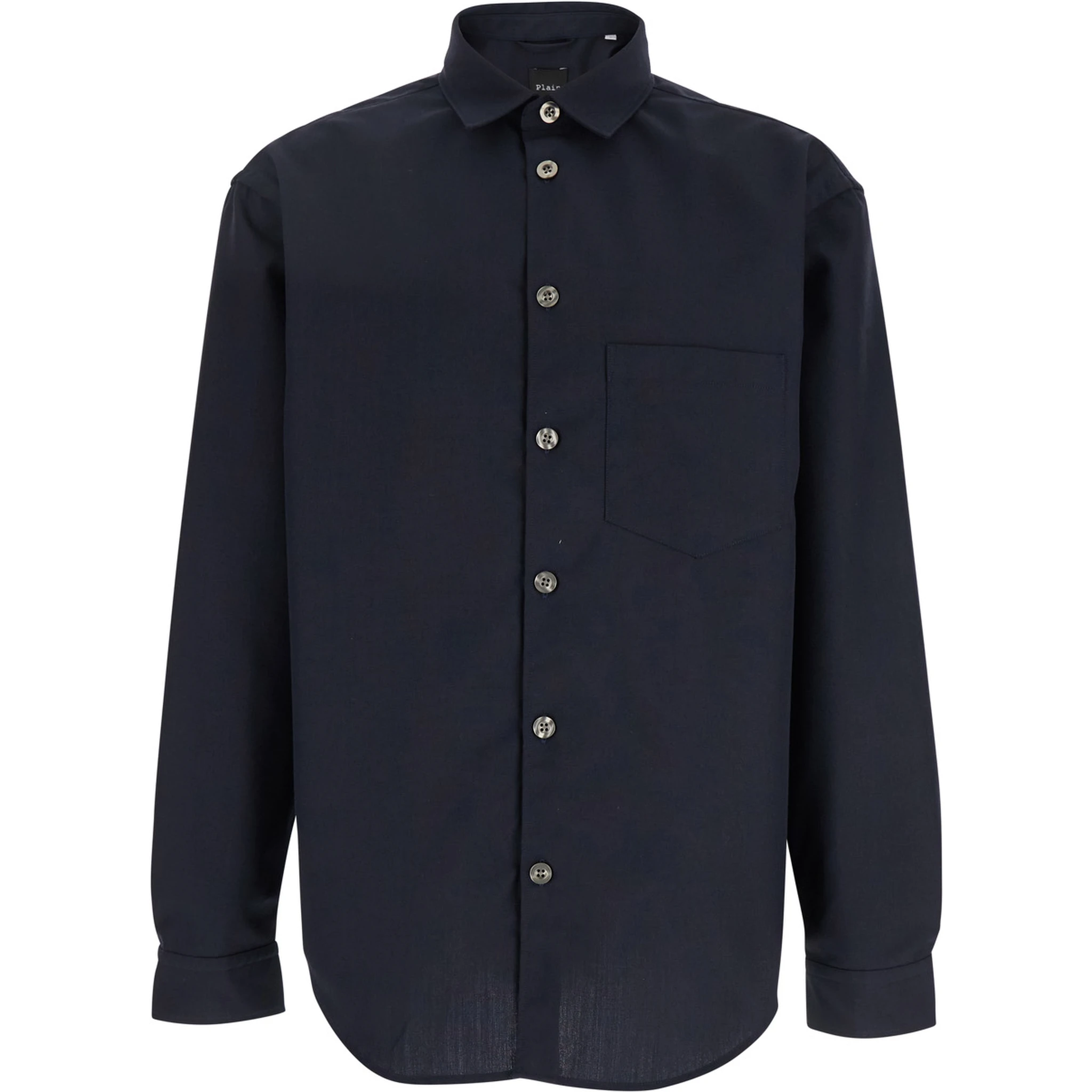 Blue Shirt with Classic Collar in Virgin Wool Blend Man