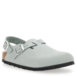 Tokio Light Blue Mules with Buckles on the Front and Back in Leather Woman