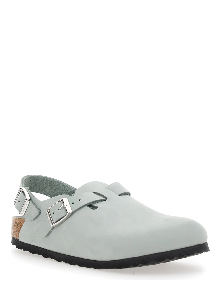Tokio Light Blue Mules with Buckles on the Front and Back in Leather Woman